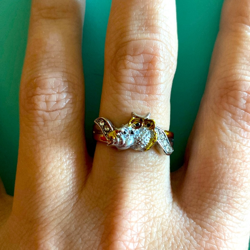 🆕OWL RING WITH CRYSTAL RHINESTONES- Silver and Gold Plated- Size 9